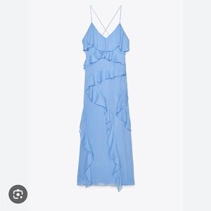 Zara Light Blue Backless Ruffle Dress